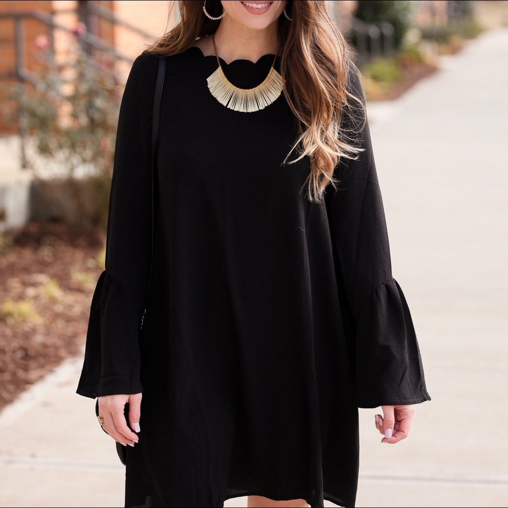 Black Flare Sleeve Dress